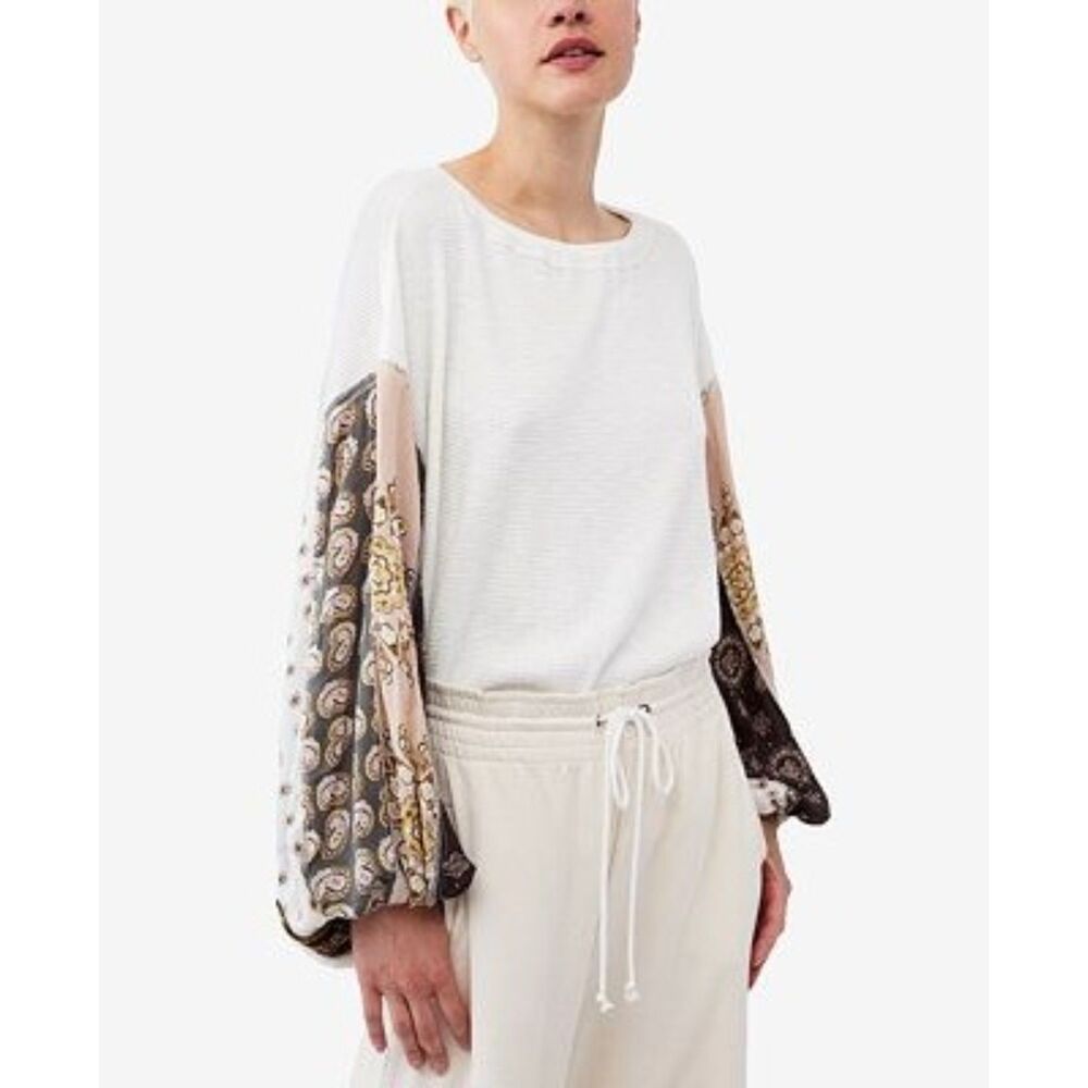 We The Free Thermal Top Blossom Boho Printed Sleeve Relaxed M